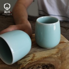 瓯江龙泉青瓷茶杯办公杯带盖陶瓷杯水杯果汁杯菱杯茶具杯陶瓷杯子